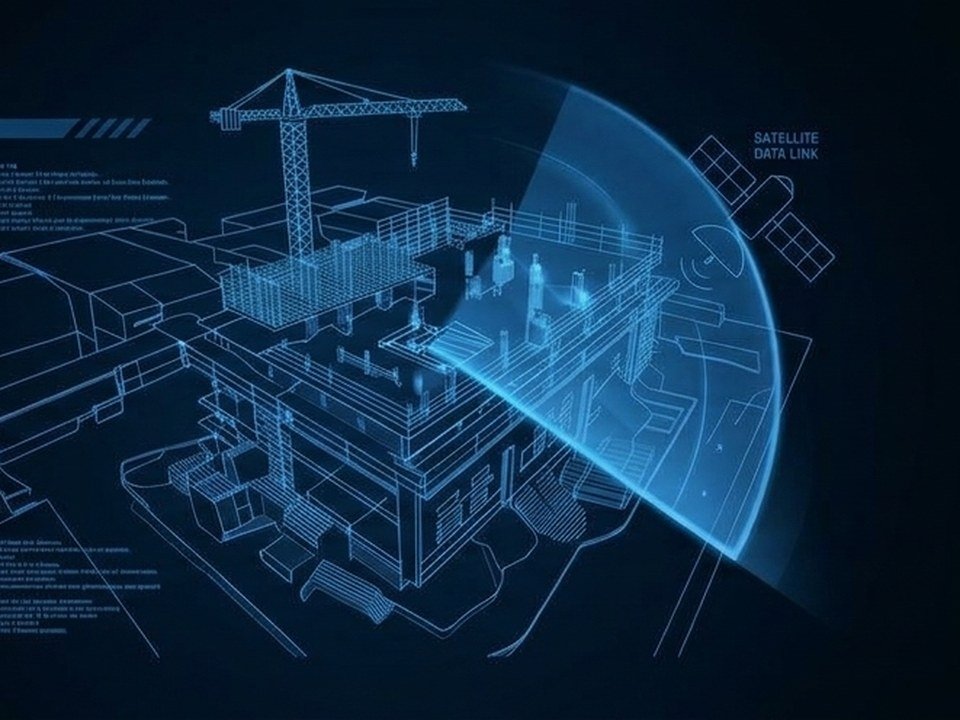 Ilustração: monitoramento digital de obra com satélite